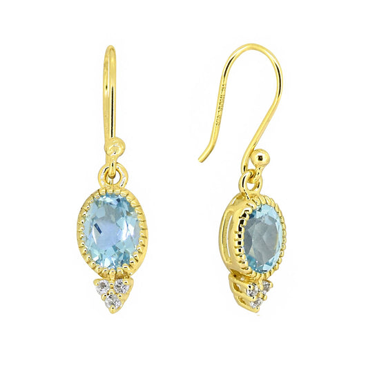Tiramisu - Gold Plated 925 Silver Blue Topaz Dangle Earwire Earring
