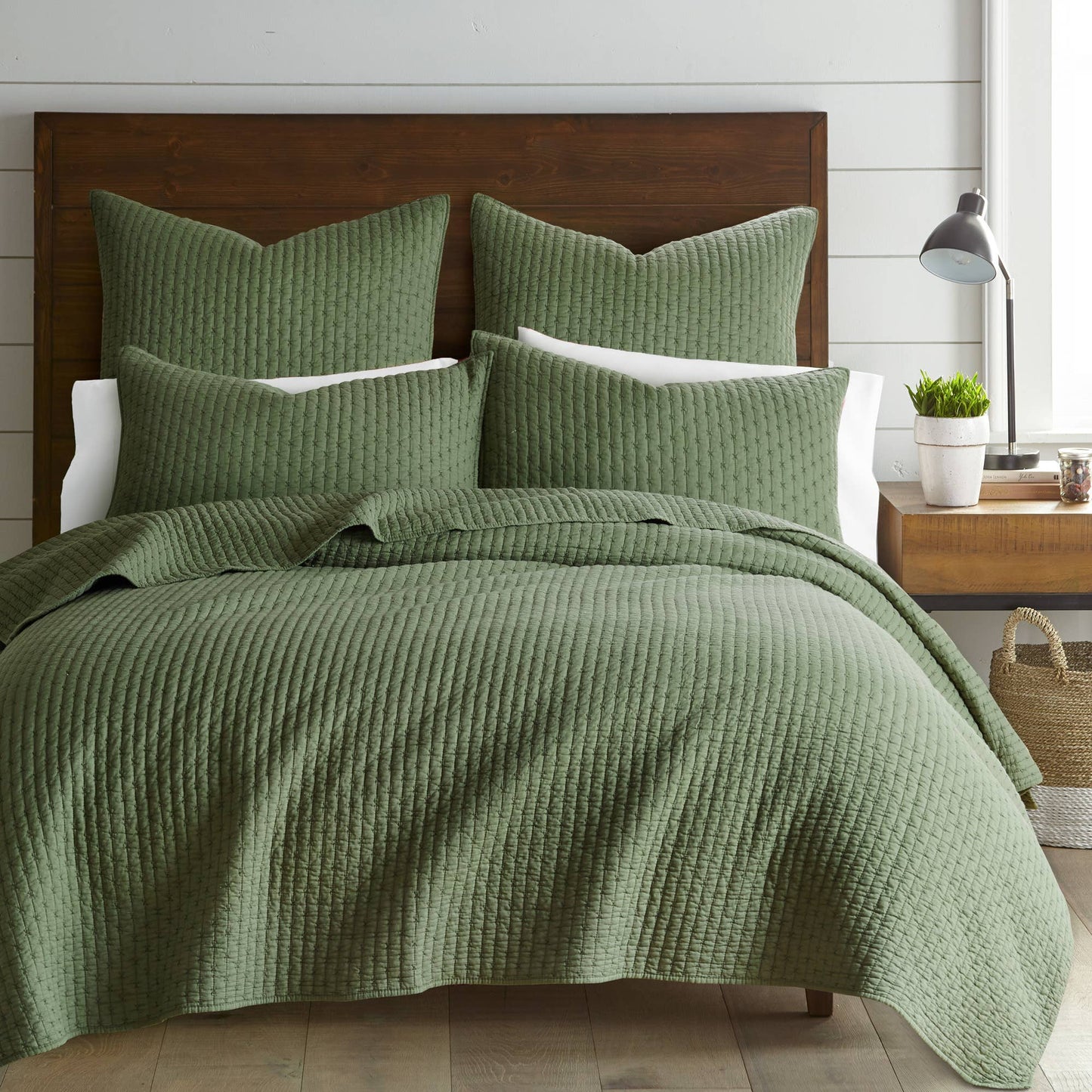 Levtex Home - Cross Stitch Quilt Set: Forest Green / King/Cal King