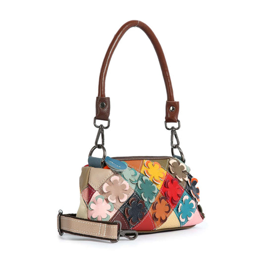 Handbag Express - Genuine Leather Petite Colorful Floral Design Bag: Multi