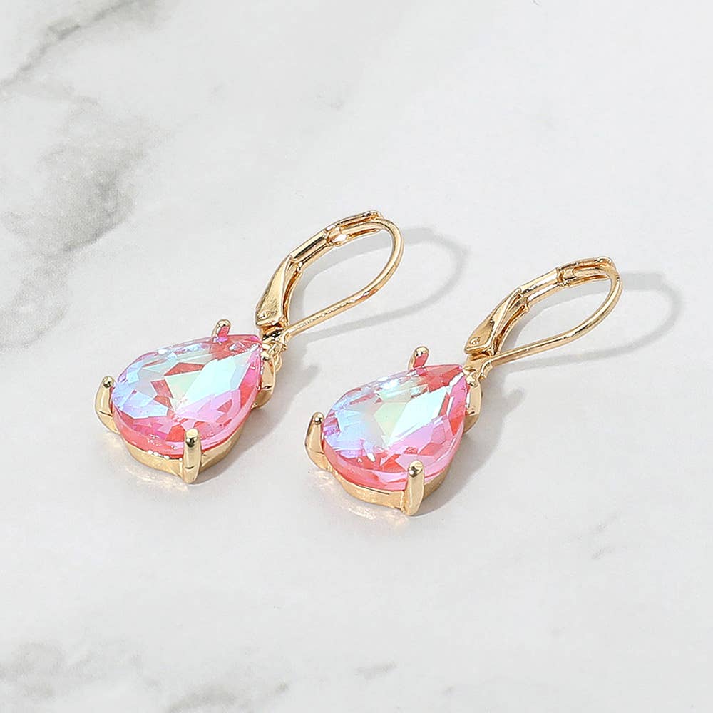 Sensibling Corp. - Teardrop Glass Stone Drop Dangle Earrings: AB,White