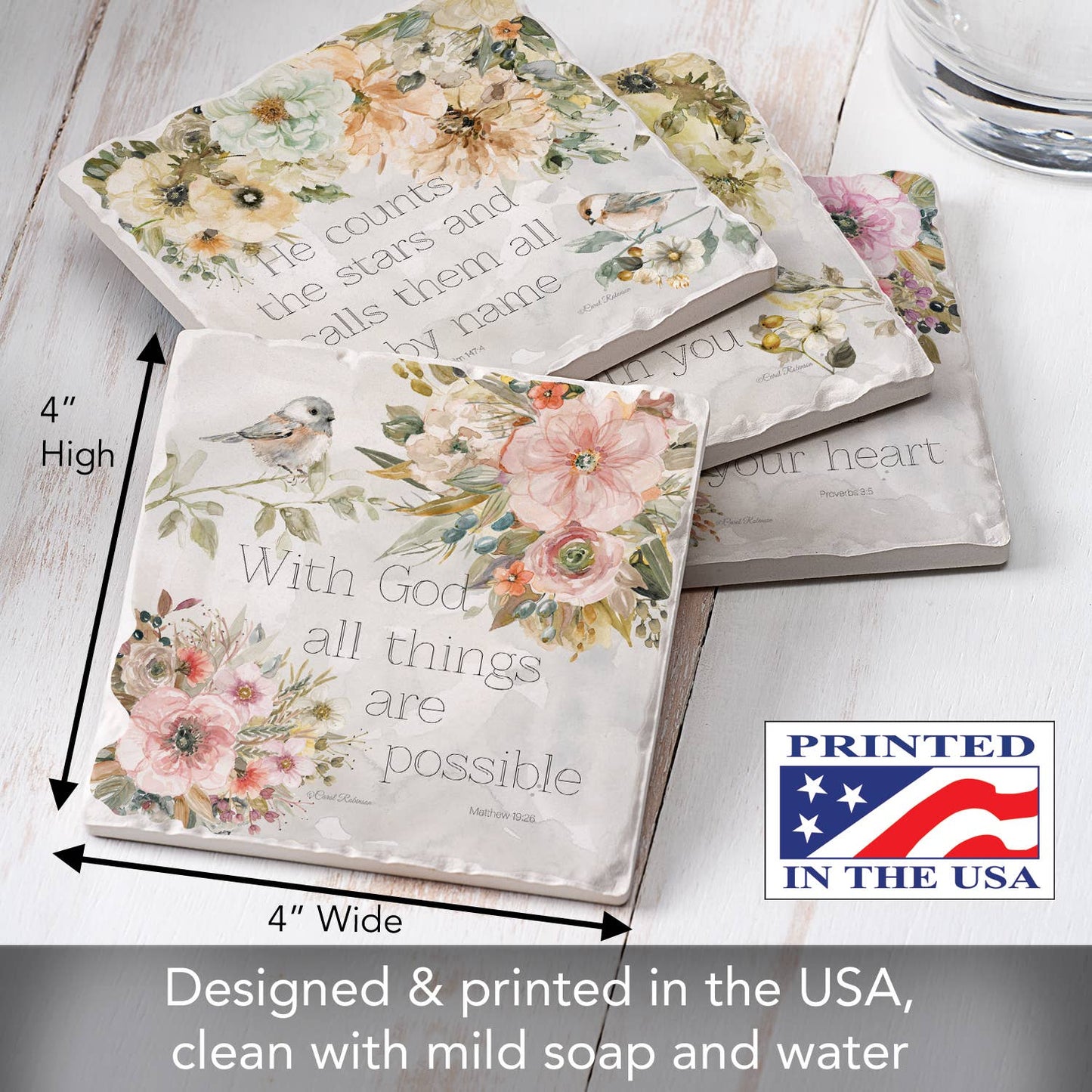 CounterArt/Highland Home/Thirstystone - Sunny Scriptures Assorted Image Tumbled Tile Coaster 4 Pack