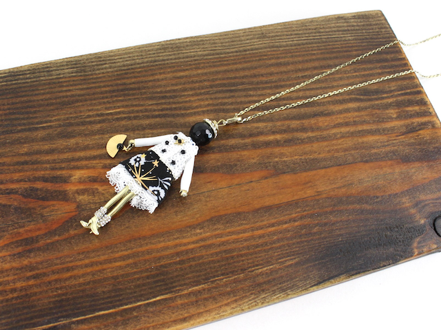 Pretty Persuasions - N23188B Stone Adorned French Doll Stainless Steel Necklace: 09 GD/French Doll 9