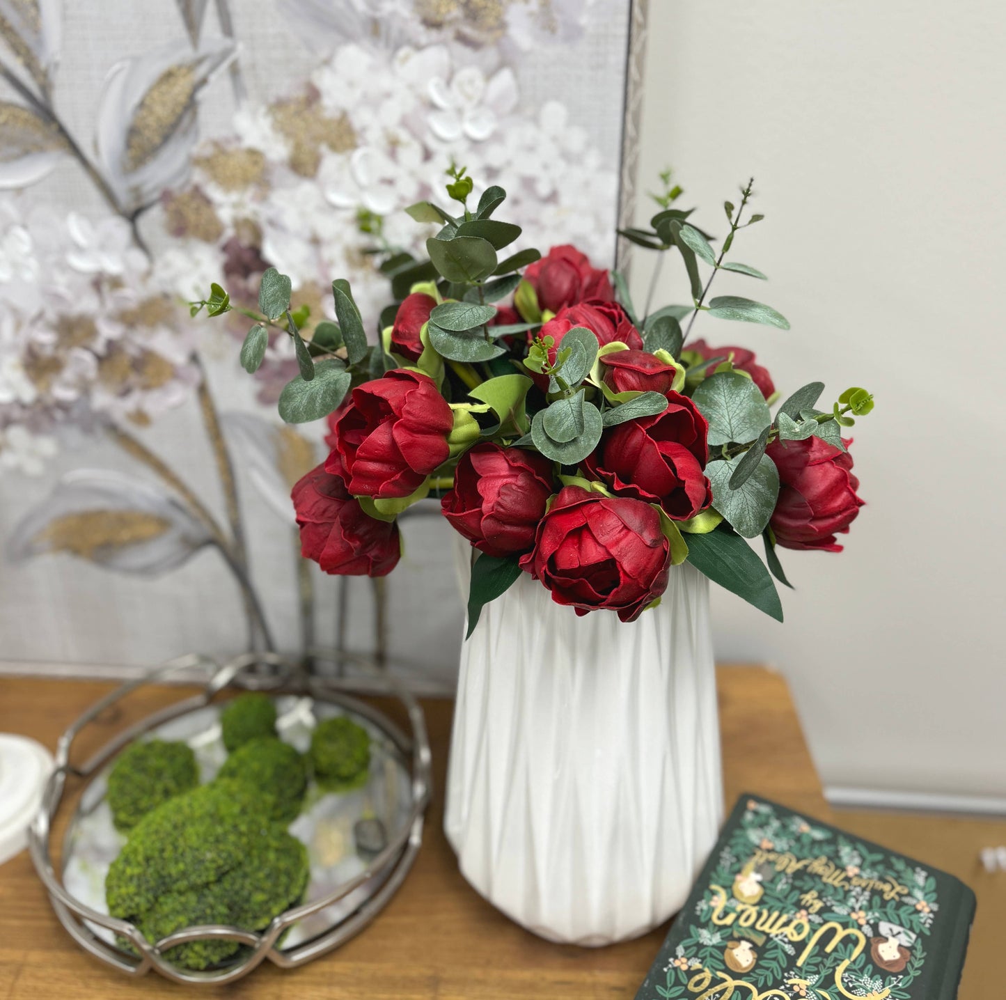 Angel Isabella - 10.5" Real touch artificial Peony bundle-8 Flowers and buds: Ivory