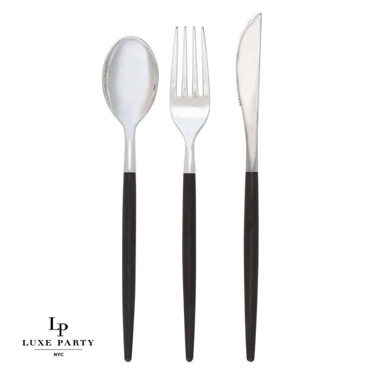 Luxe Party - Black • Silver Plastic Cutlery Set | 32 Pieces