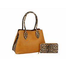 Load image into Gallery viewer, Handbag Factory Corp - HF Leopard Accented Hand Tote Set  HGV-0092W: Tan