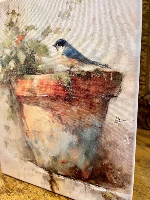 Rustic Nester - Spring Summer canvas art print, Nature art, Garden home art: 11x14