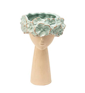 Napco - Vase, Green Flower Head  Item # 22454
