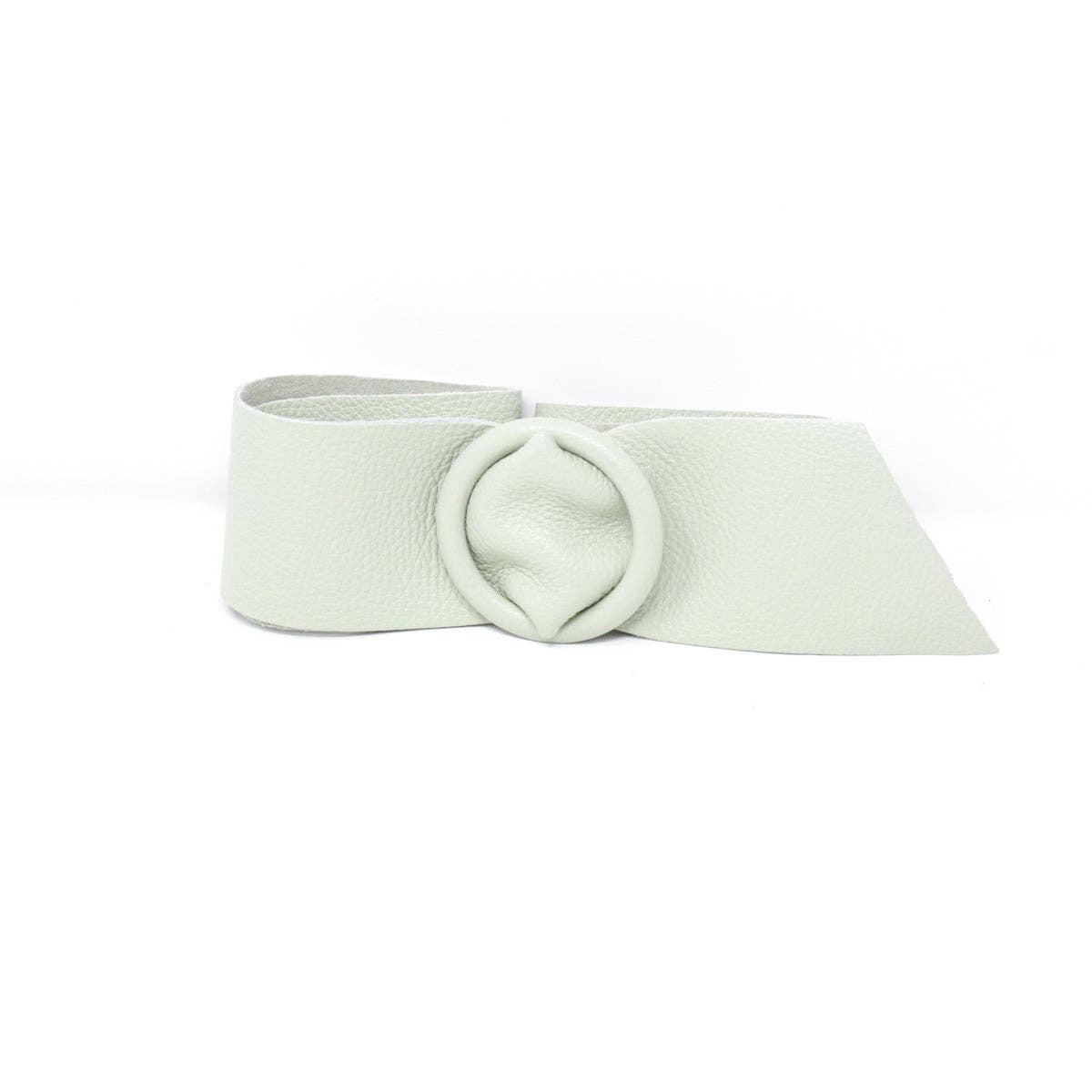 German Fuentes Handbags - CINT-06 CIRCULAR BUCKLE LEATHER BELT: Taupe