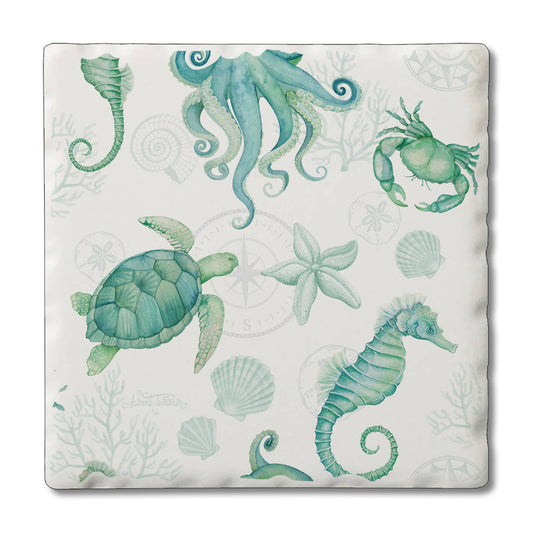 CounterArt/Highland Home/Thirstystone - Beach Therapy Sea Life Single Absorbent Tumbled Tile Coaster