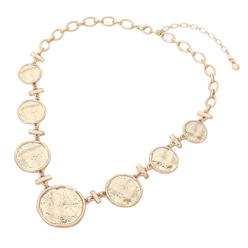 Sensibling Corp. - Bold Textured Disc Link Statement Necklace: Worn Gold