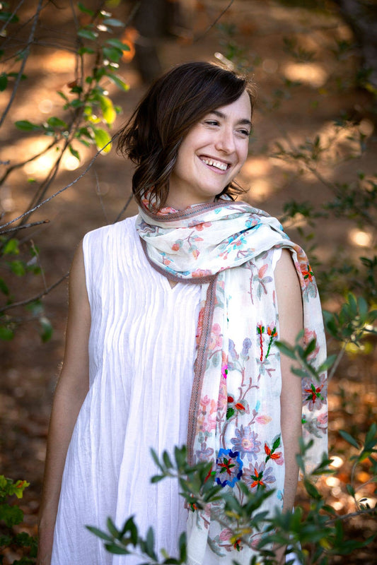 Dolma - Cleo Embroidered Scarf/Wrap Pink Multi