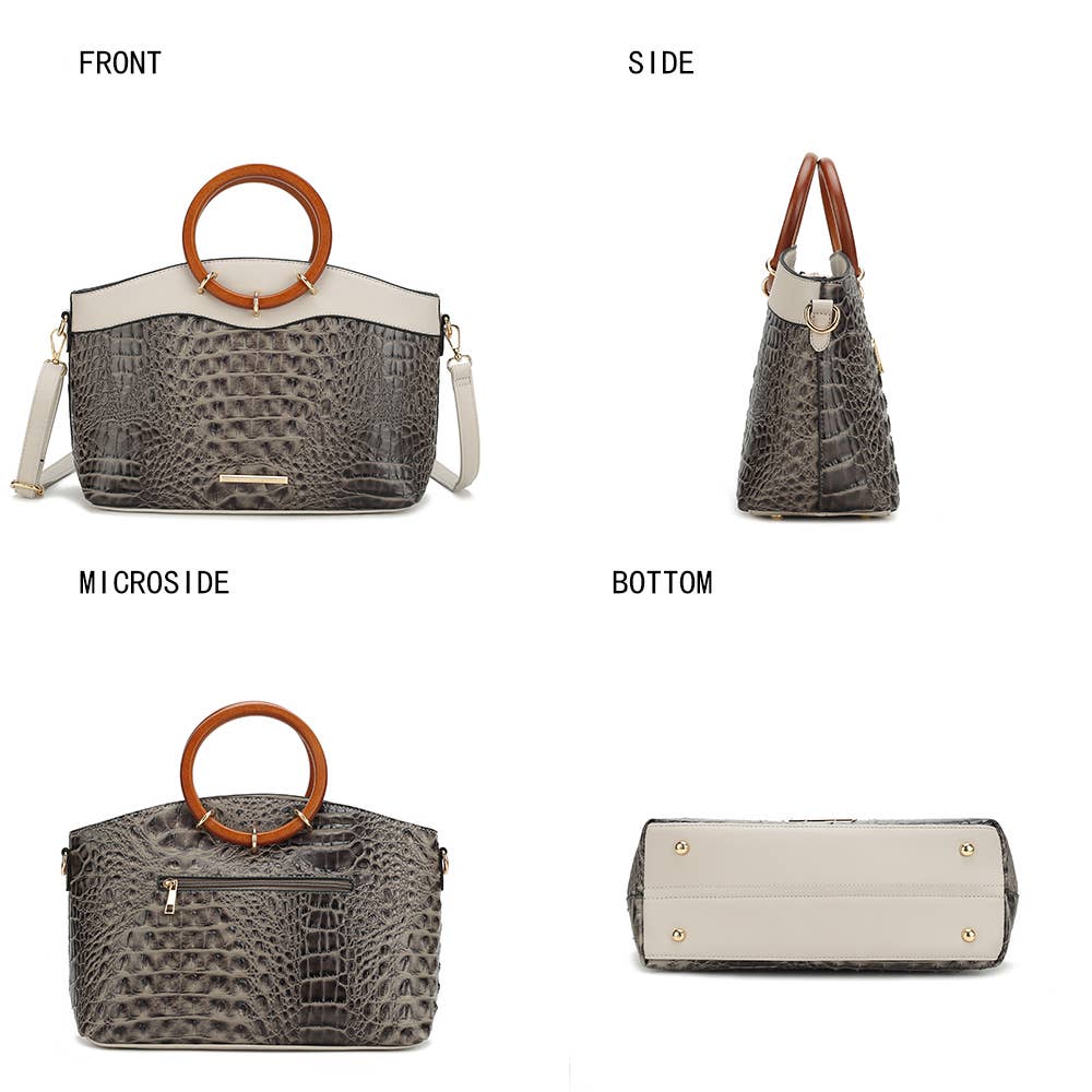 MKF Collection - Phoebe Faux Crocodile-Embossed Tote with Wristlet Wallet Bag: Cognac