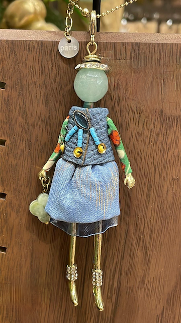 Pretty Persuasions - N23188D Stone Adorned French Doll Stainless Steel Necklace: 13 Blue/Mint