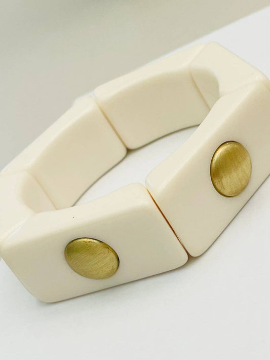 TWO FORTY TWO - Bracelet - 6-side stretch (ivory/brass) BR307