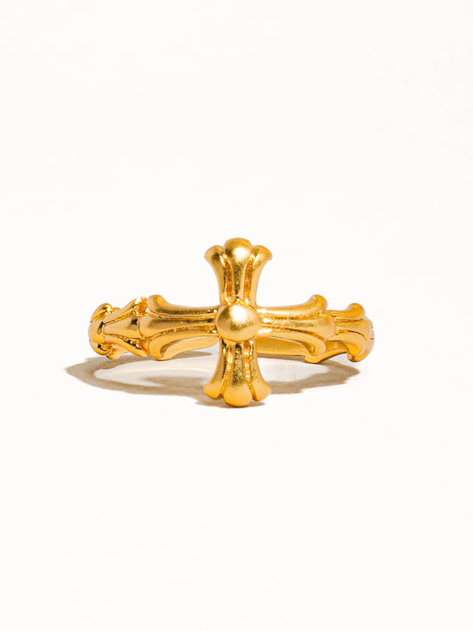 Flânerie by MAIQ - Ruth 18K Gold Vintage Adjustable Cross Ring: Yellow Gold