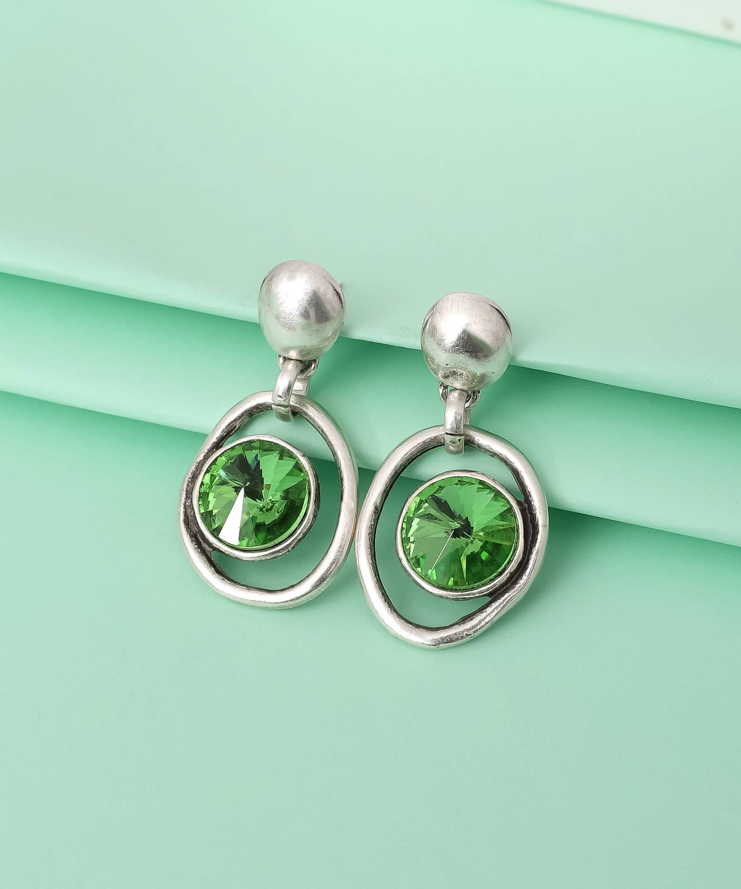 AVENS - Antique Silver Plated Crystal Stone Earrings