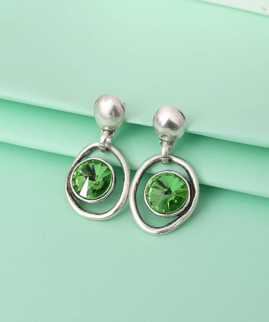 AVENS - Antique Silver Plated Crystal Stone Earrings