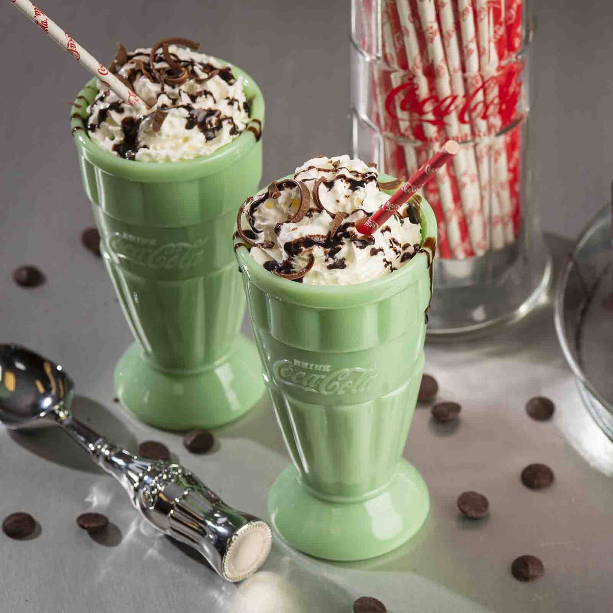 TableCraft Products Company - Coca-Cola Jadeite Malt Cup, 16 oz, Set of 2