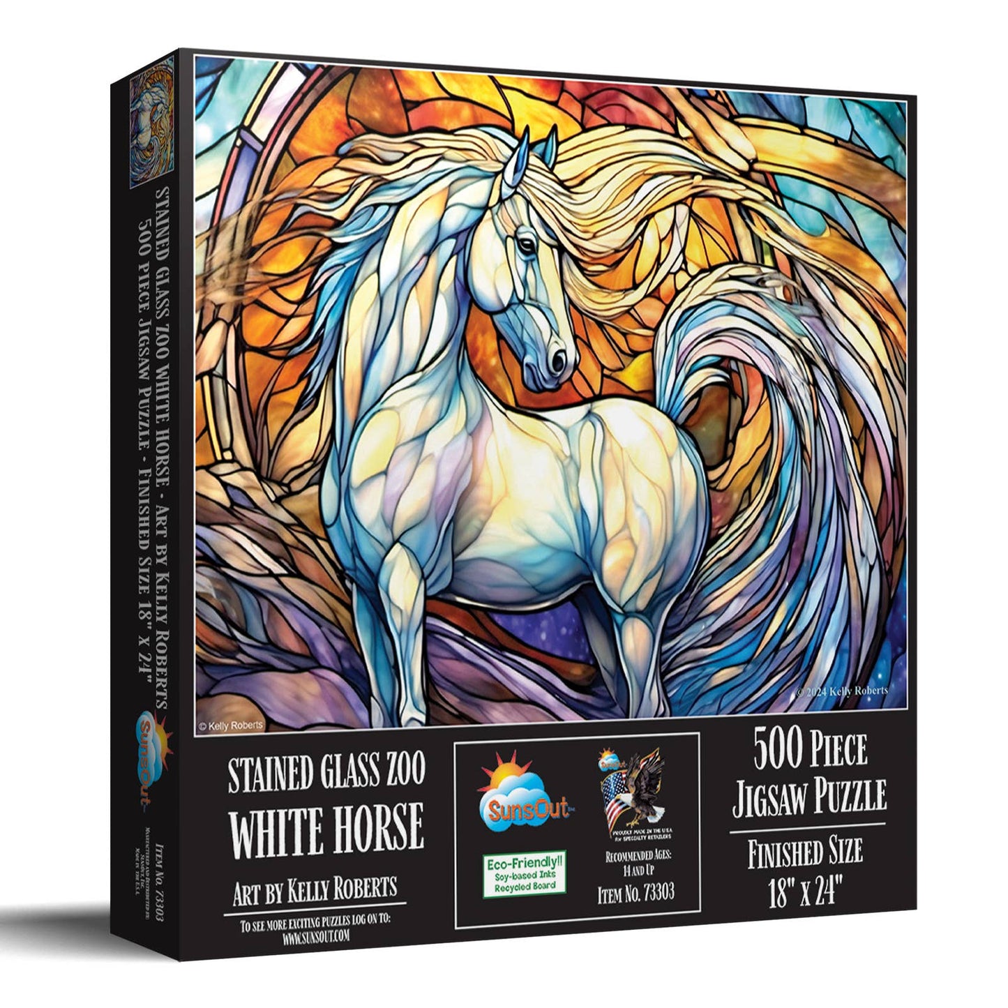 SunsOut - 0692 Stained Glass Zoo - White Horse 500 pc Puzzle