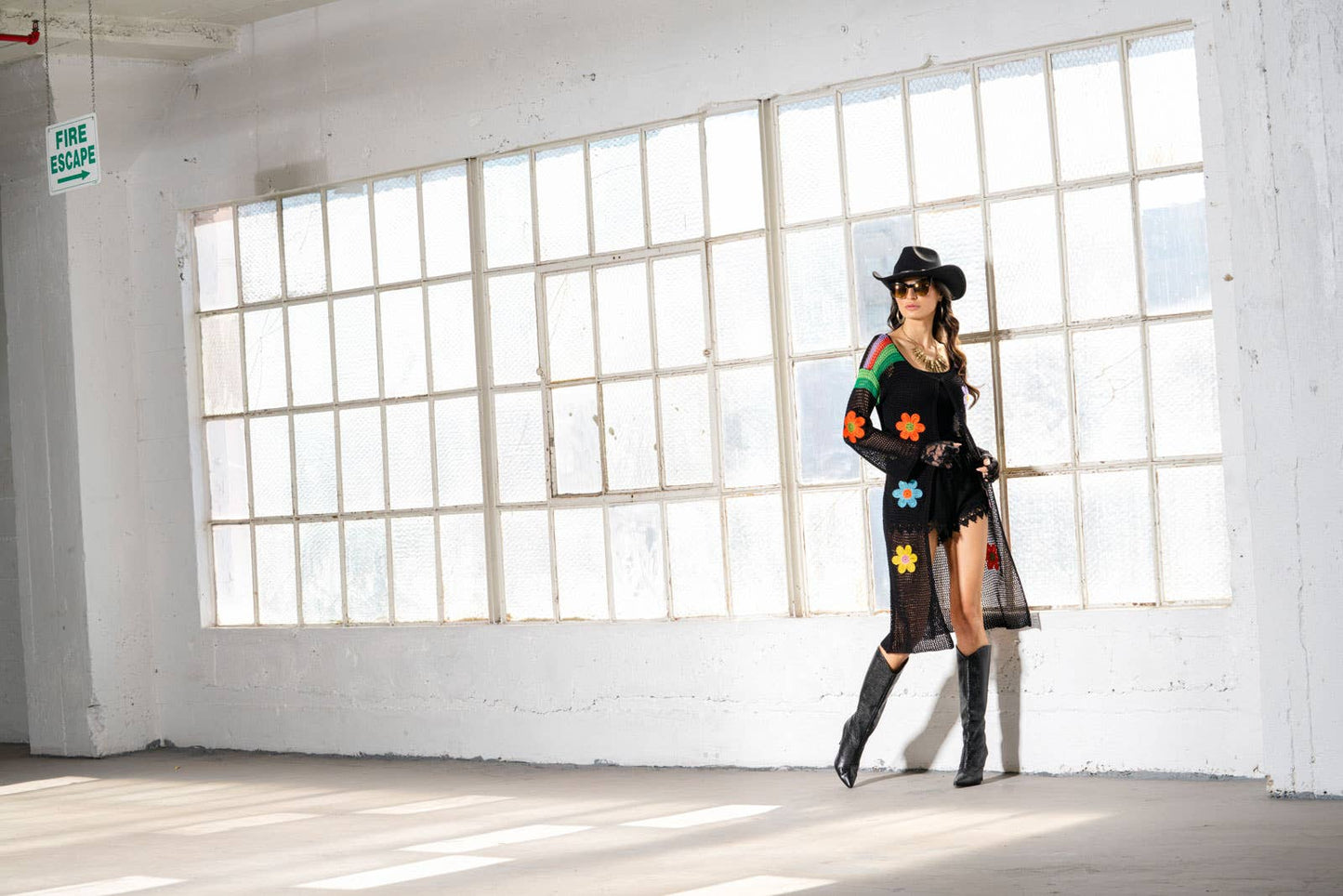 Adore - L-33557B - Floral Crochet Duster: XL