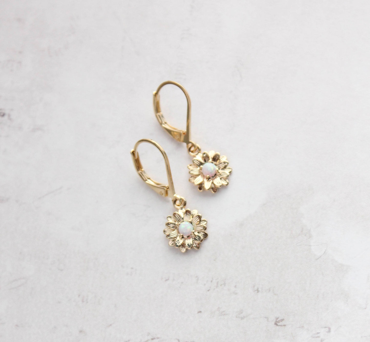 A Pocket of Posies - Little Daisy Earrings - Glossy Gold and Opal Glass