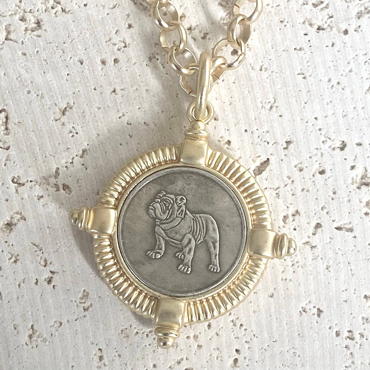 VB&CO Designs Handmade Jewelry - Bulldog necklace coin jewelry mascot pet lover dog boutique