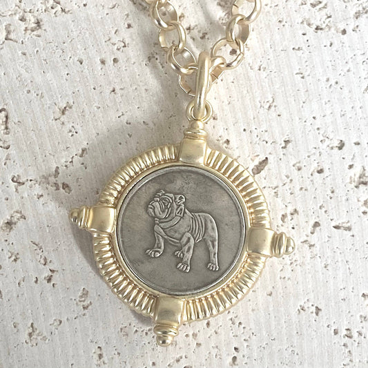 VB&CO Designs Handmade Jewelry - Bulldog necklace coin jewelry mascot pet lover dog boutique