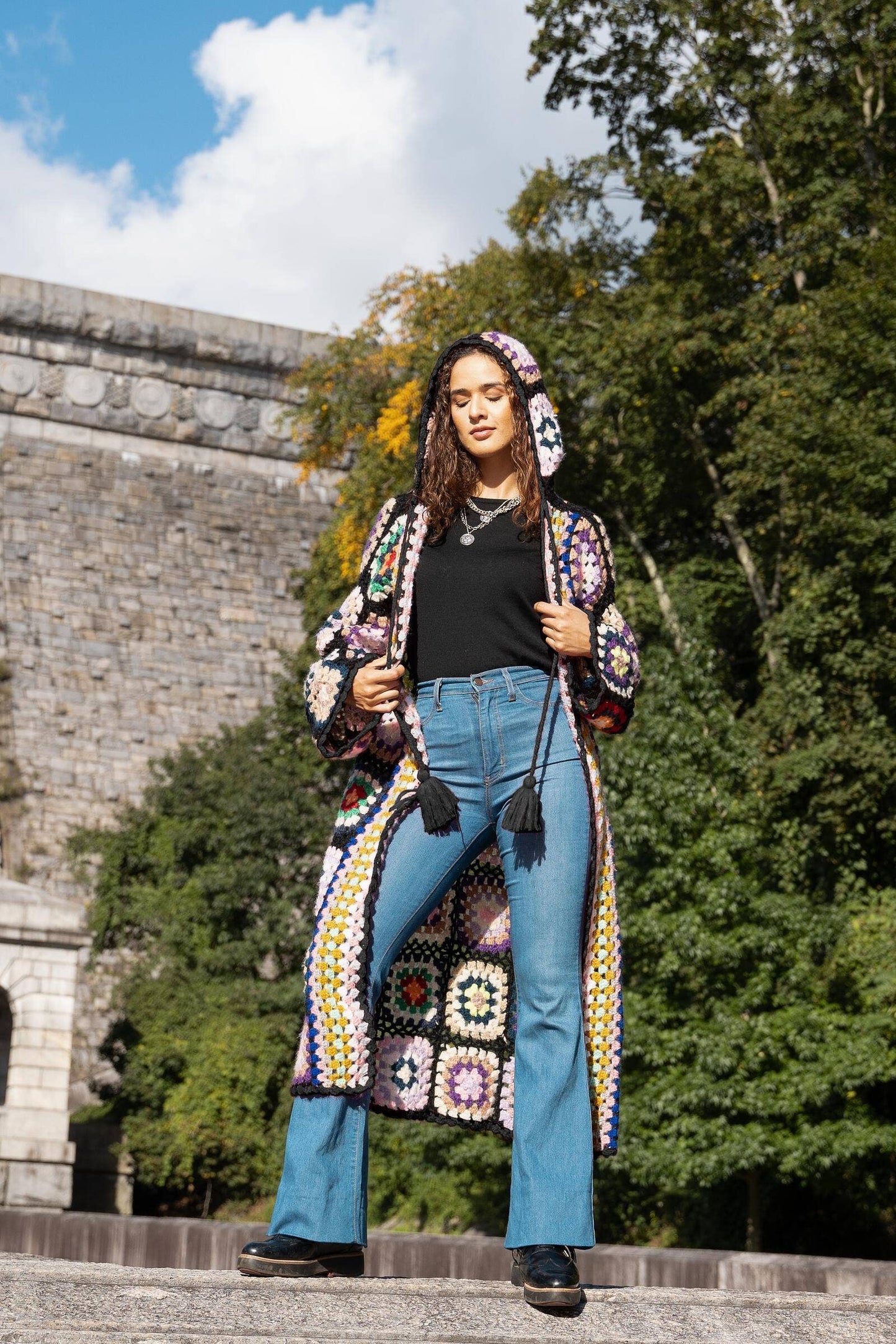 SAACHI - Hooded Granny Crochet Kimono: White