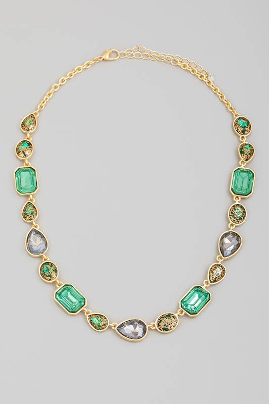 anbfashion - Mixed Colorful Gems Chain Necklace J2503: Mt