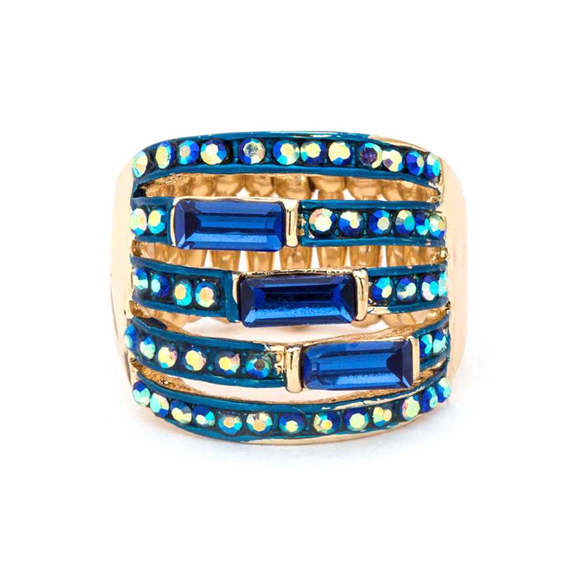 Artini Accessories - Crystal Baguette Stretch Cocktail Ring: Gold