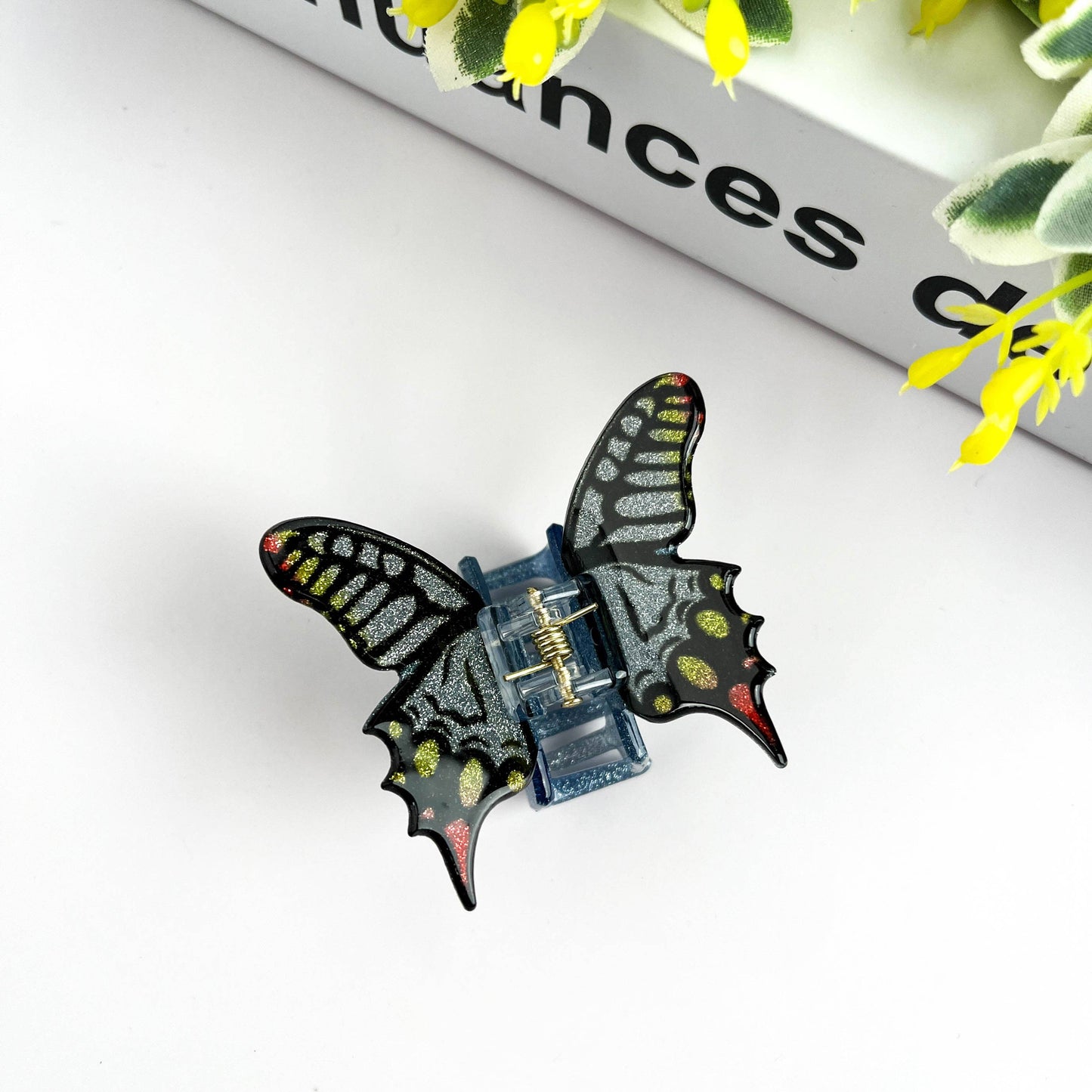 TheDivaSoap - Glitter Butterfly Hair Clip, Animal Hair Claw Set: Green / Large