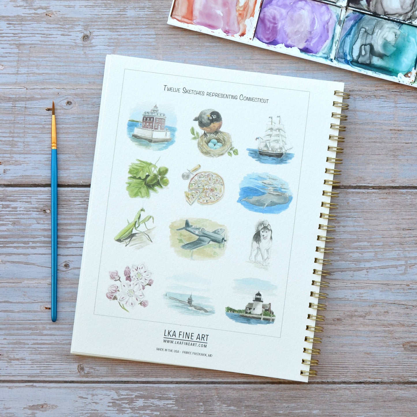 LKA Fine Art - Watercolor workbook, Connecticut Themed Watercoloring book