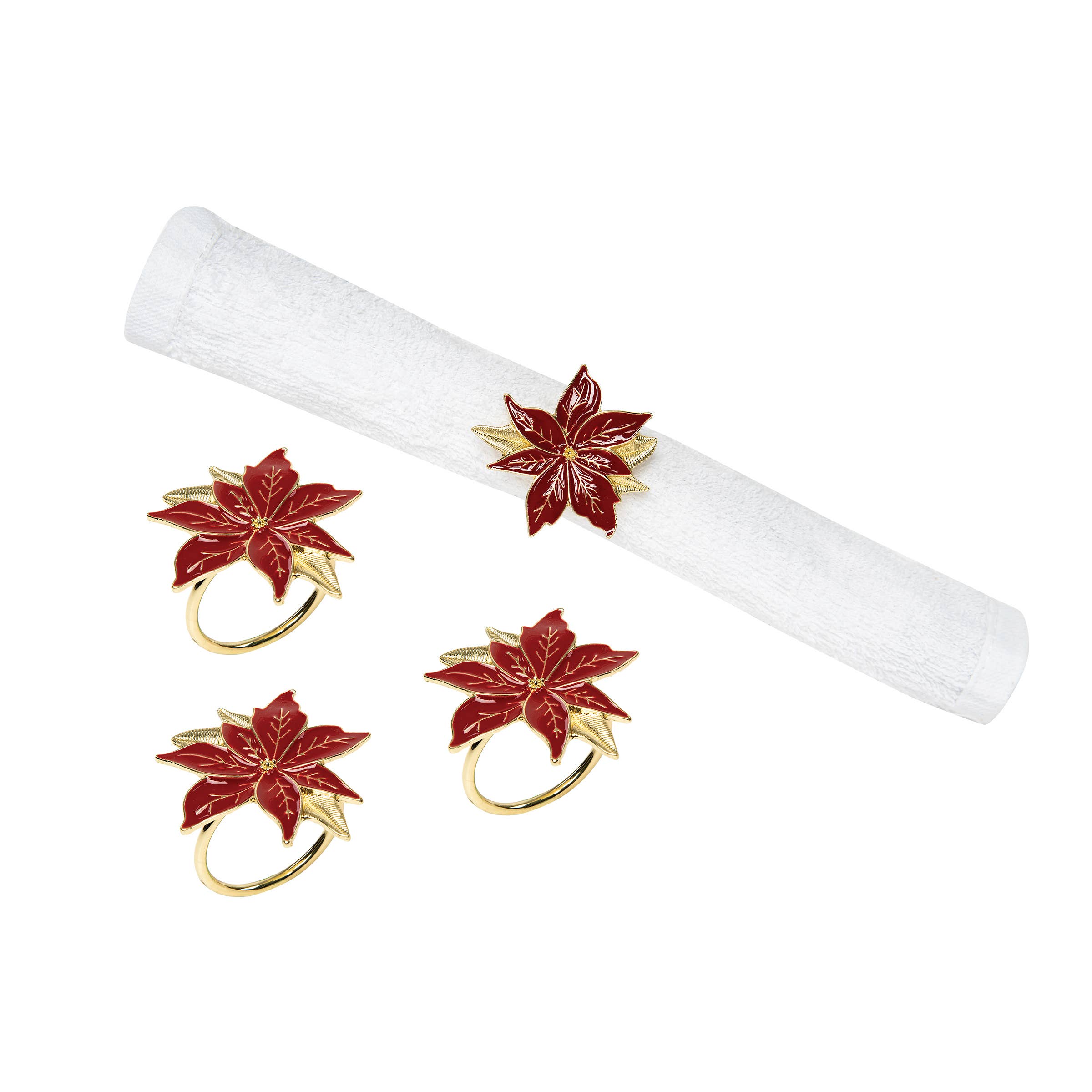 C&F Home Christmas Red Poinsettia Napkin Ring Set
