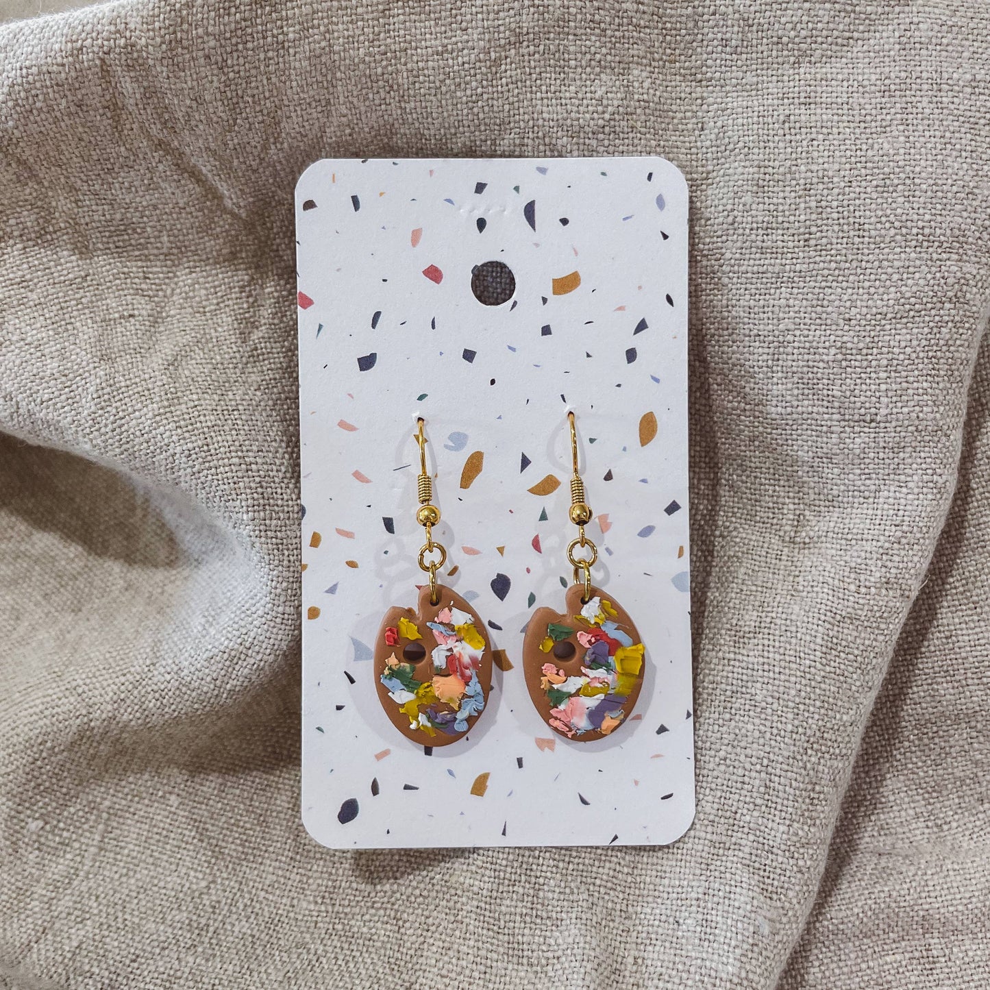 Sydni Carlson Art - Artist Messy Paint Palette Earrings: Speckled White