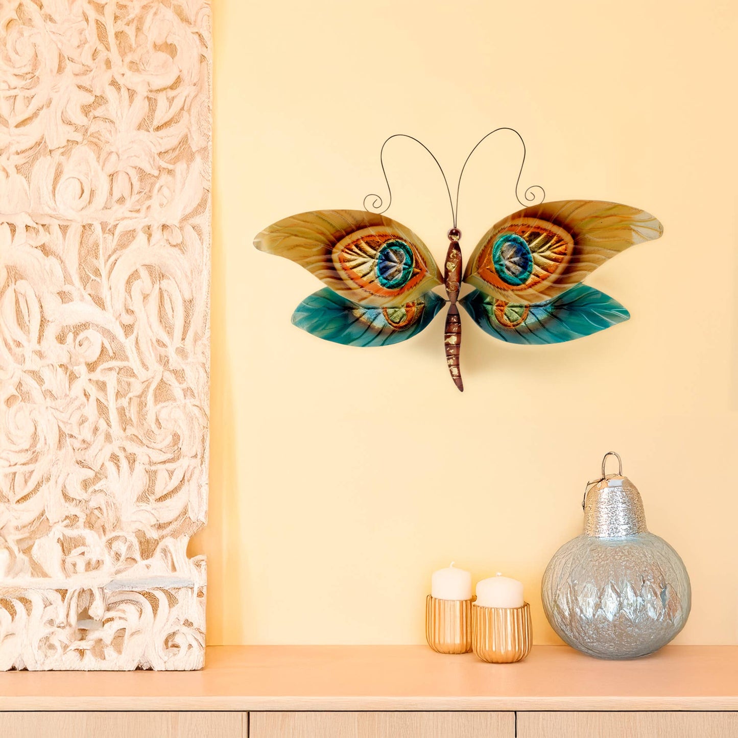 Eangee Home Design - Dragonfly Wall Decor Peacock, Capiz & Metal, Outdoor Safe
