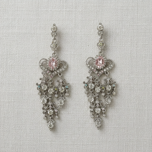 camilla dovey - Pink Crystal Heart Tassel Earrings