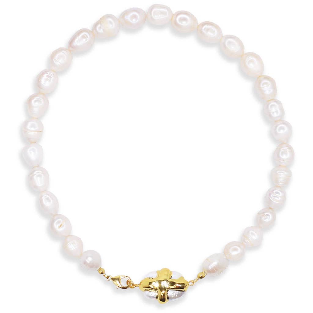 KARINE SULTAN - White pearl strand necklace with large center pearl