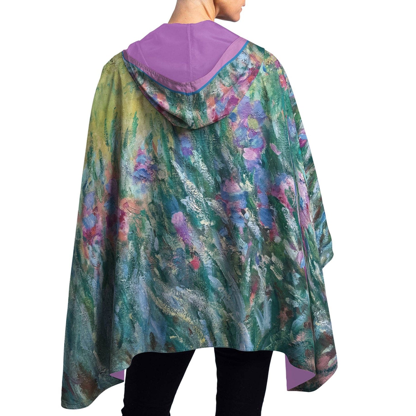 RainCaper - Monet Artist's Garden at Giverny Reversible Rain Cape Poncho – Lightweight Hooded Wrap for Women