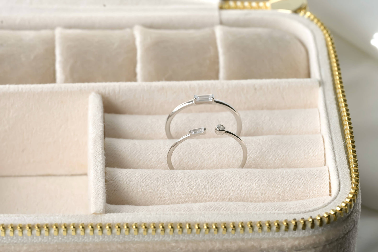 Blueyejewelry - Dainty Gold Diamond Rings - Bezel Ring - Baguette Ring: A. Bezel / Yellow Gold / 8