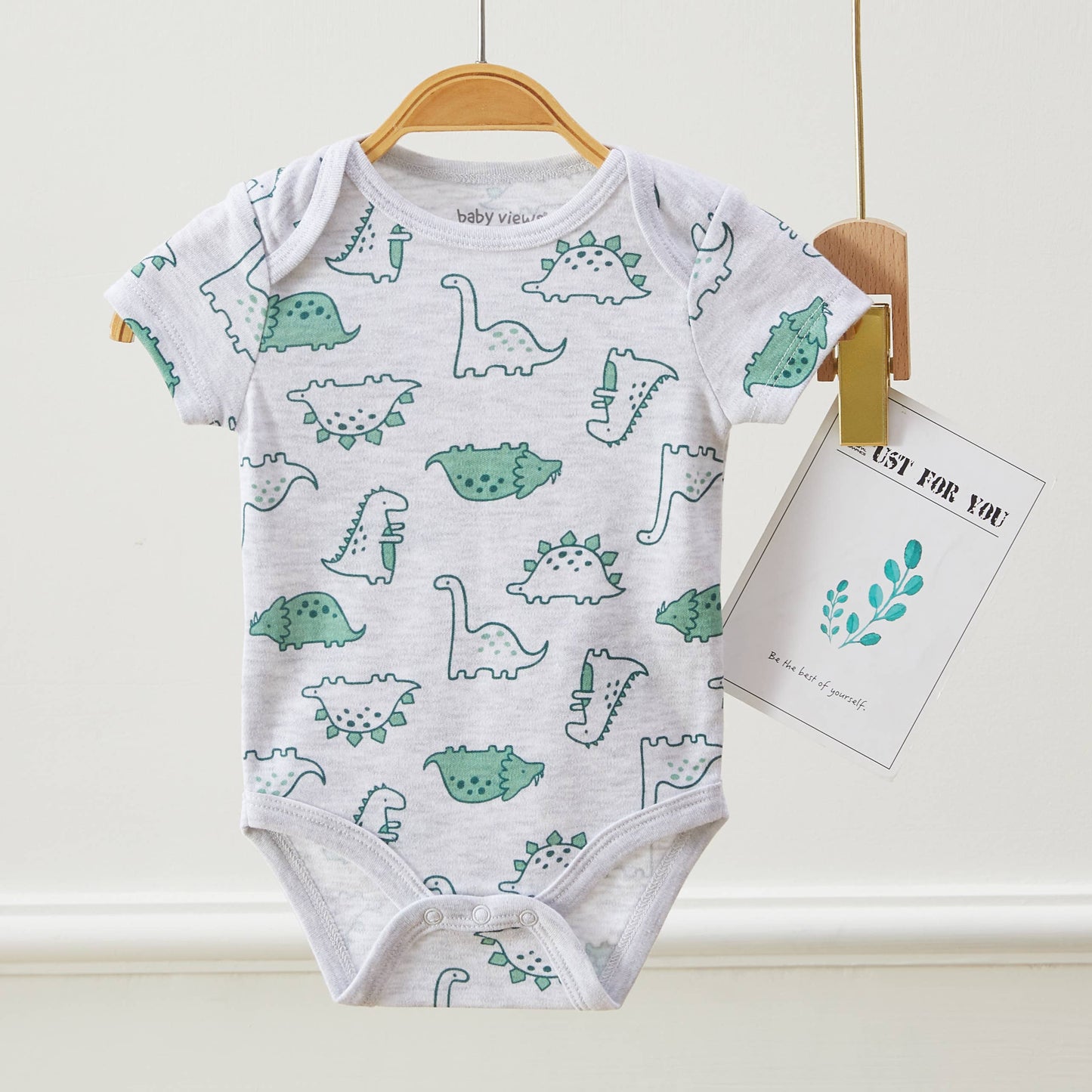 Lollipop Dreams - Pack of 3 Baby Boys Dinosaur Pattern Bodysuits Short Sleeve: 6-9M