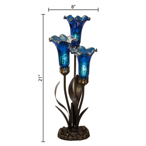 River of Goods - 21"H Blue Mercury Glass 3 Lily Uplight Table Lamp