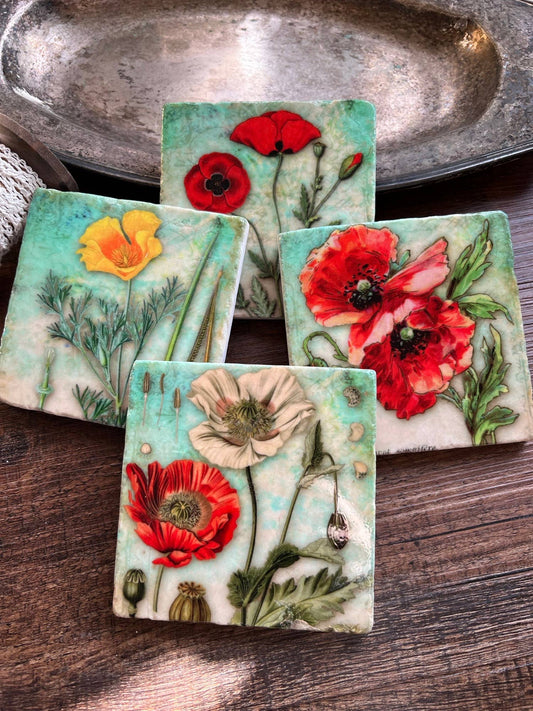 The Painted Lily - Garden Party stone coasters - case of four