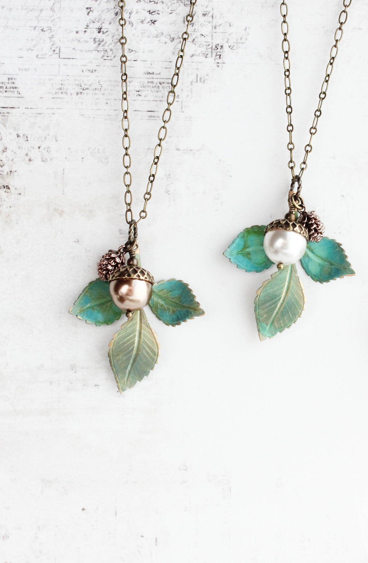 A Pocket of Posies - Charm Necklace - Verdigris Patina Branch: 18 inches / 3. Ivory Cream