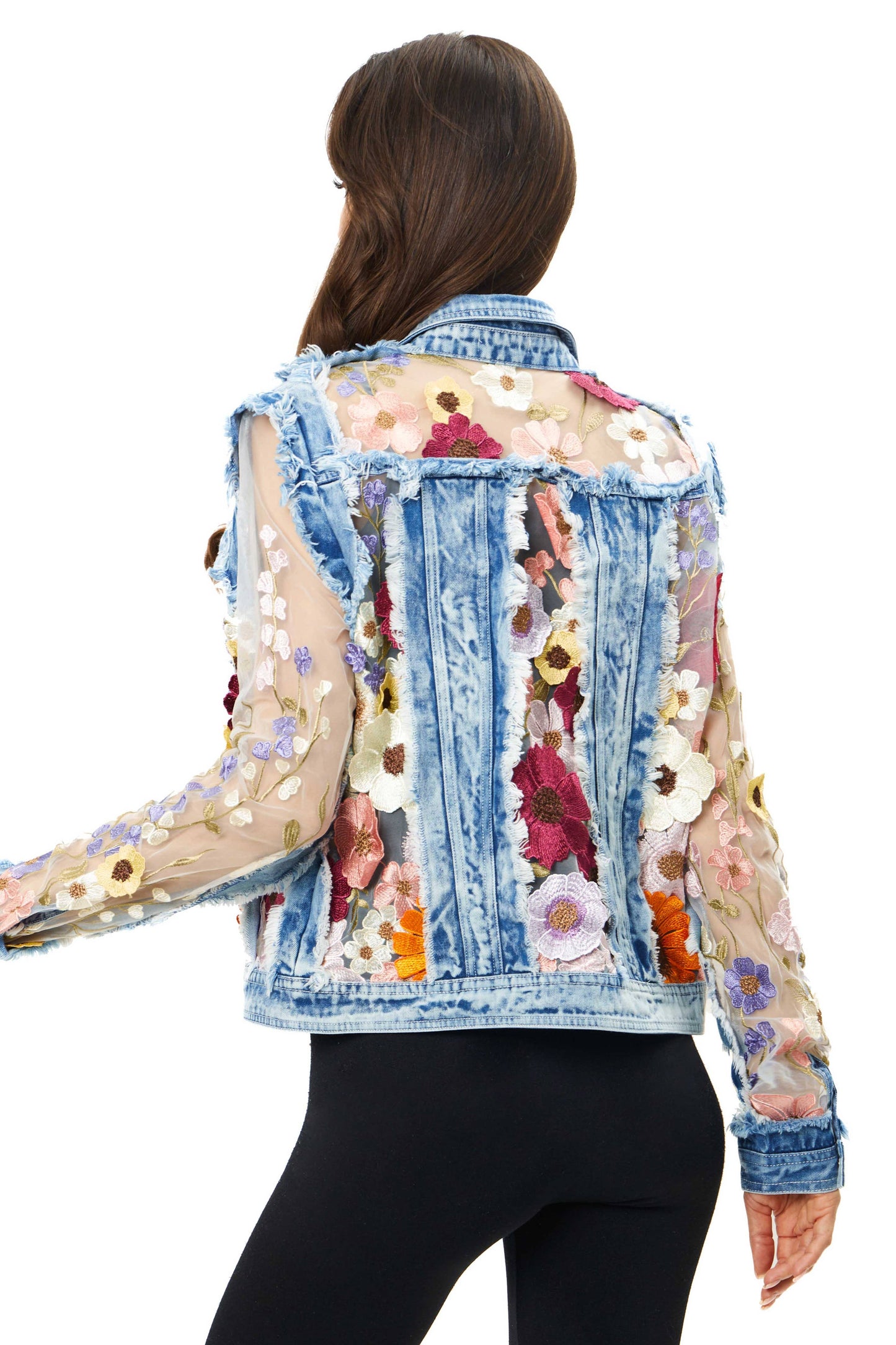 Adore - 2406 - Denim Lace Jacket with Floral Embroidery: L