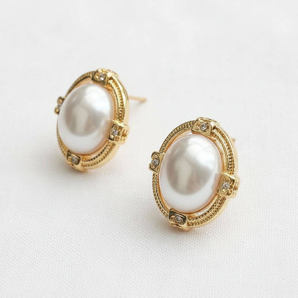 Ellemadera - Elegant Geometric Oval Pearl Drop Earrings