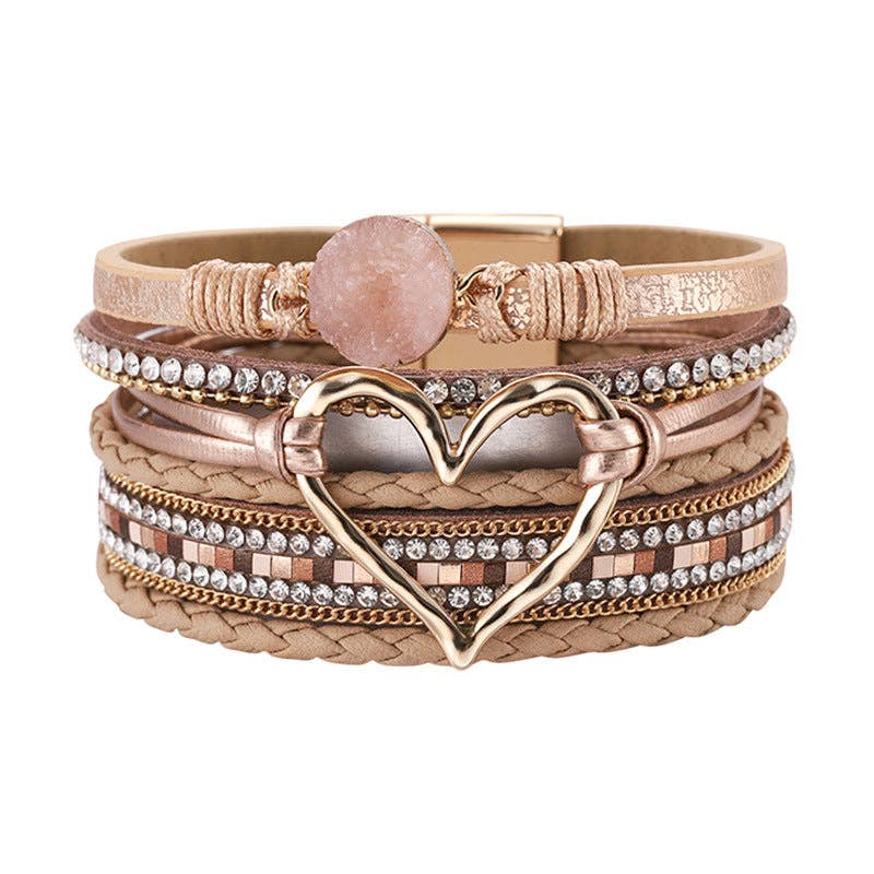 Mio Queena - Multi-Layer Heart Charm Bangle Bracelets - BJ/LB: Silver