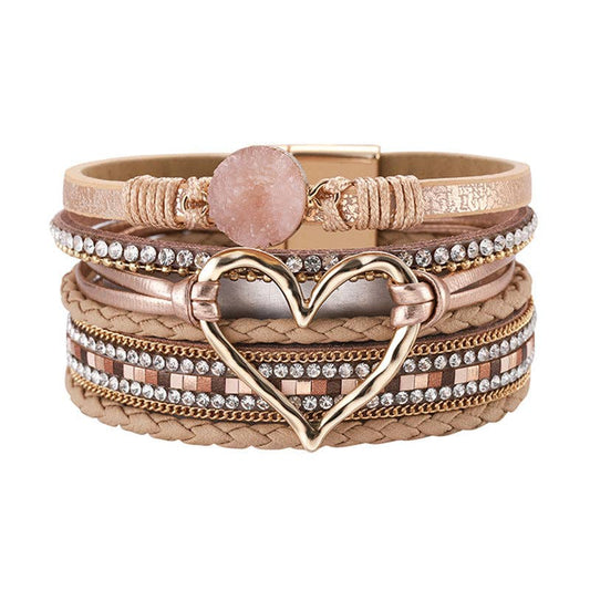 Mio Queena - Multi-Layer Heart Charm Bangle Bracelets - BJ/LB: Gold