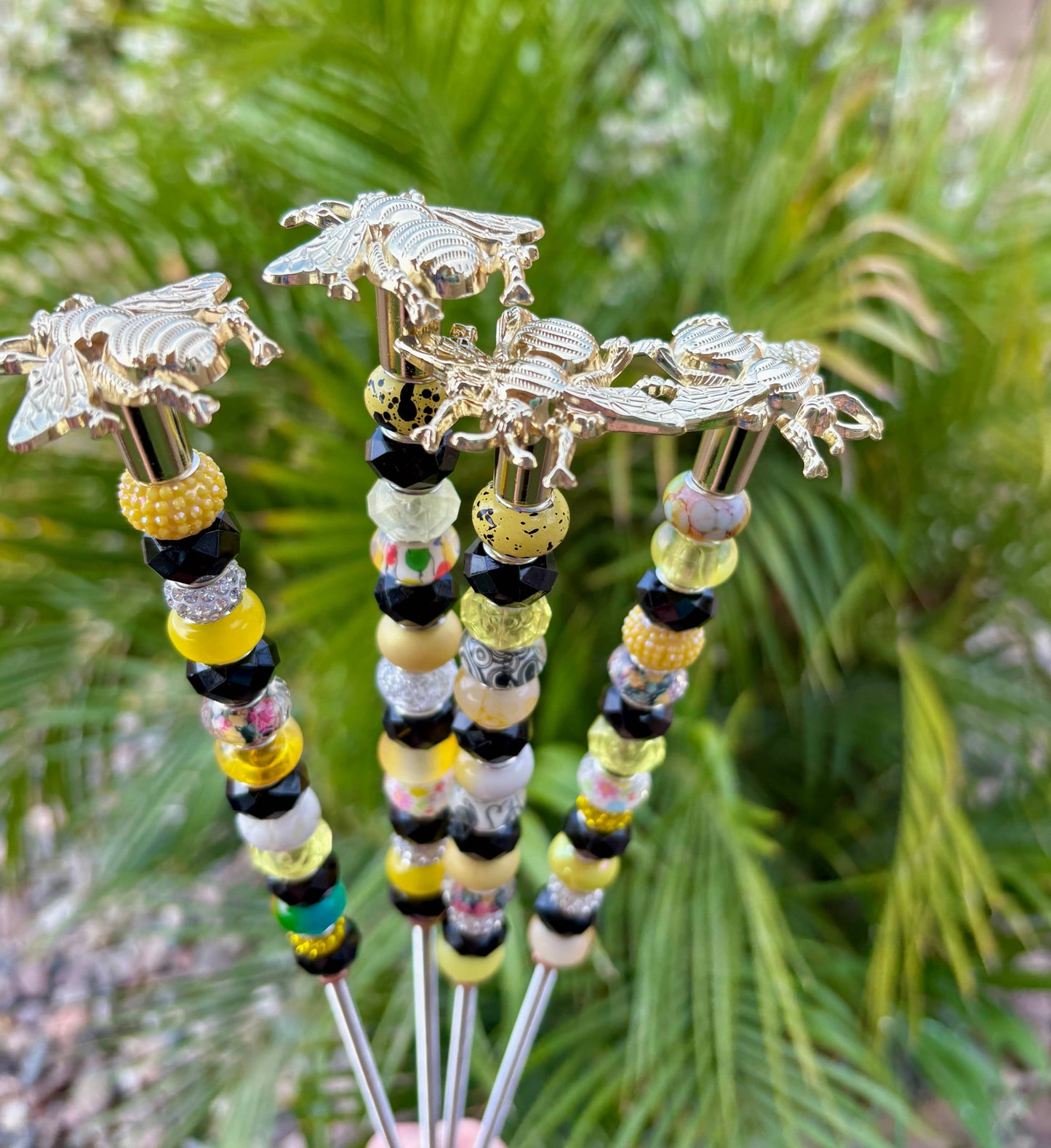 Sea of Bliss Shop - Bumblebee Fairy Garden Beaded Plant Stakes : 13 inch