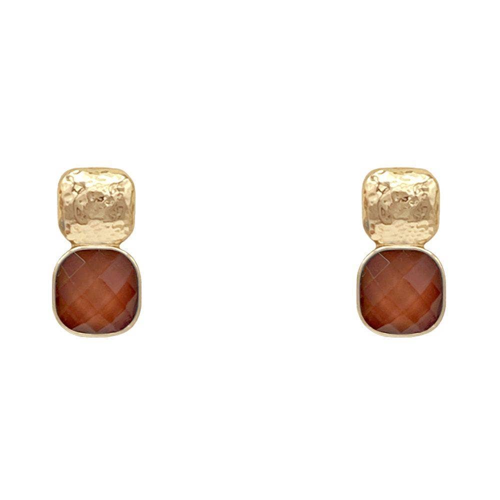 anbfashion - HAMMERED METAL SQUARE STONE EARRING : Gdgrn