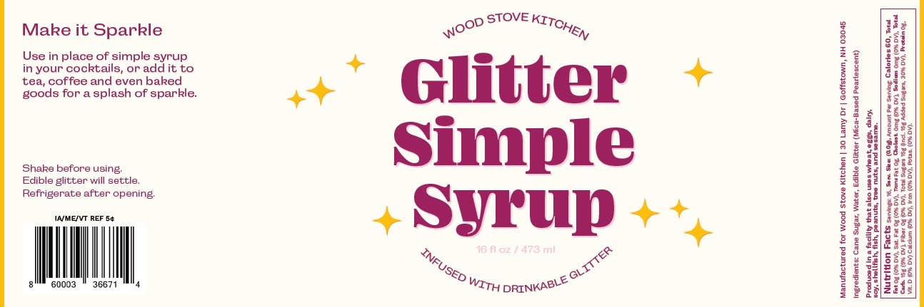 Wood Stove Kitchen - Glitter Simple Syrup, 16 fl oz with Edible Glitter